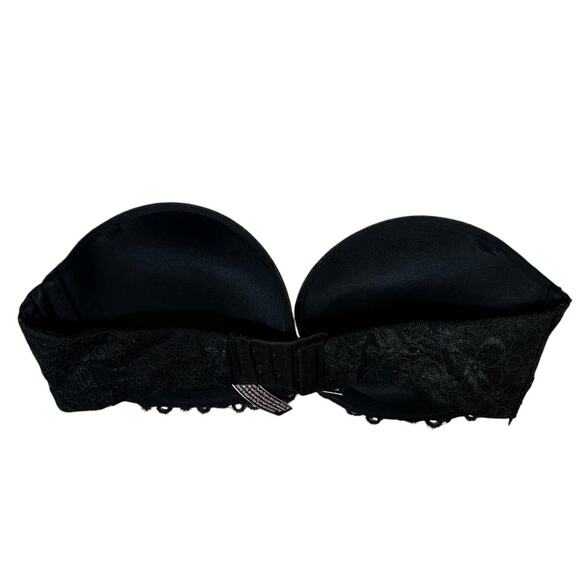 Victoria’s Secret Strapless Bra Womens 36C Black Lace Push Up Floral Romantic - Picture 3 of 4